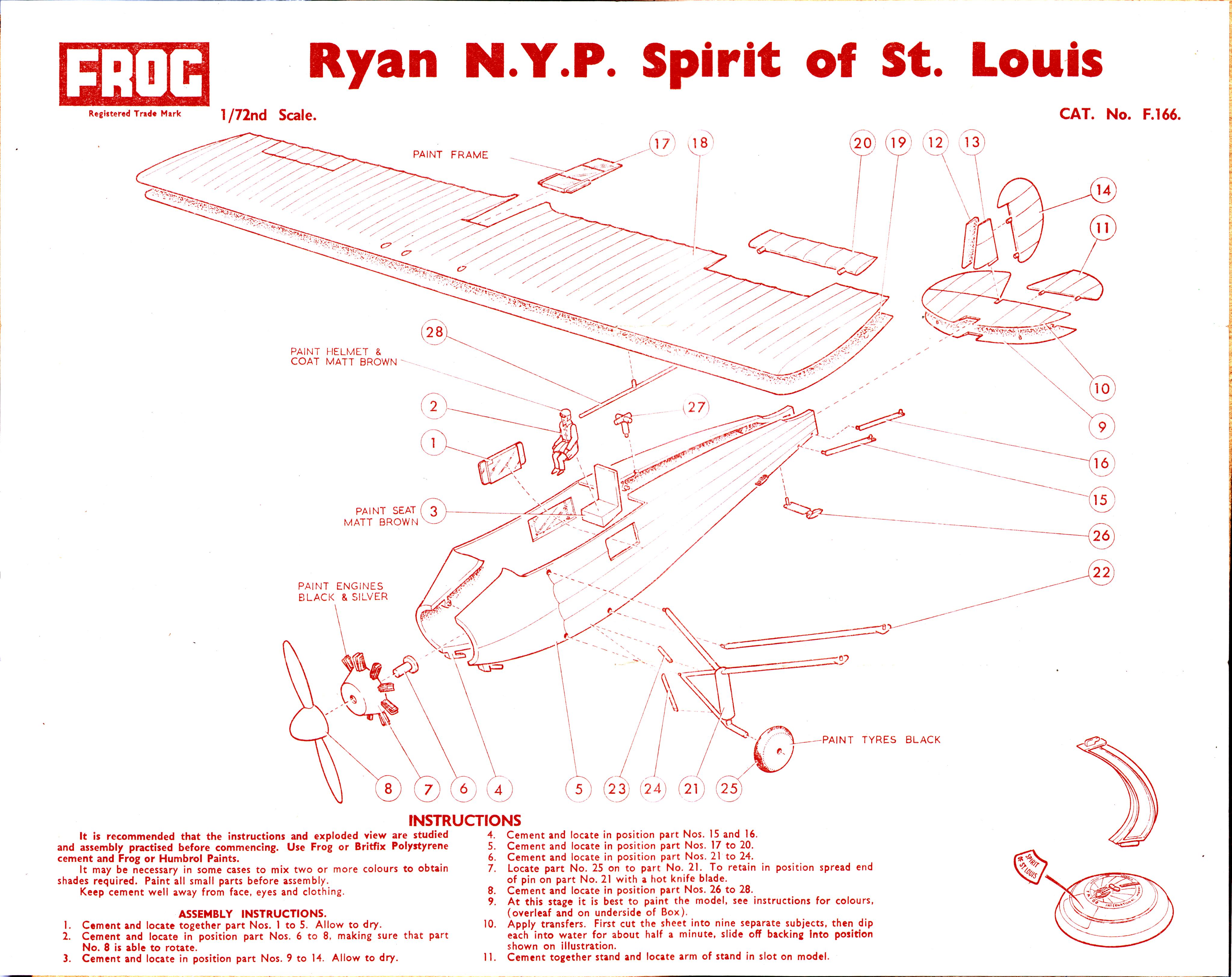 Инструкция по сборке FROG, The Trailblazers F166, Ryan Spirit of St Louis, IMA Ltd, 1965